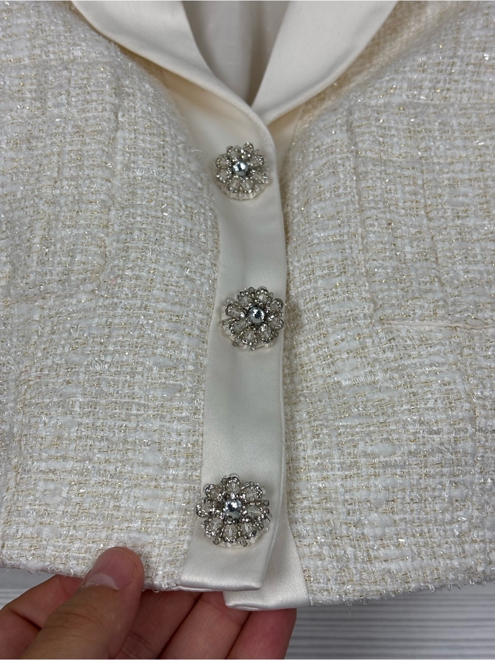 Self-Portrait white Boucle knit cropped blazer jacket size 6 - Picture 6 of 13